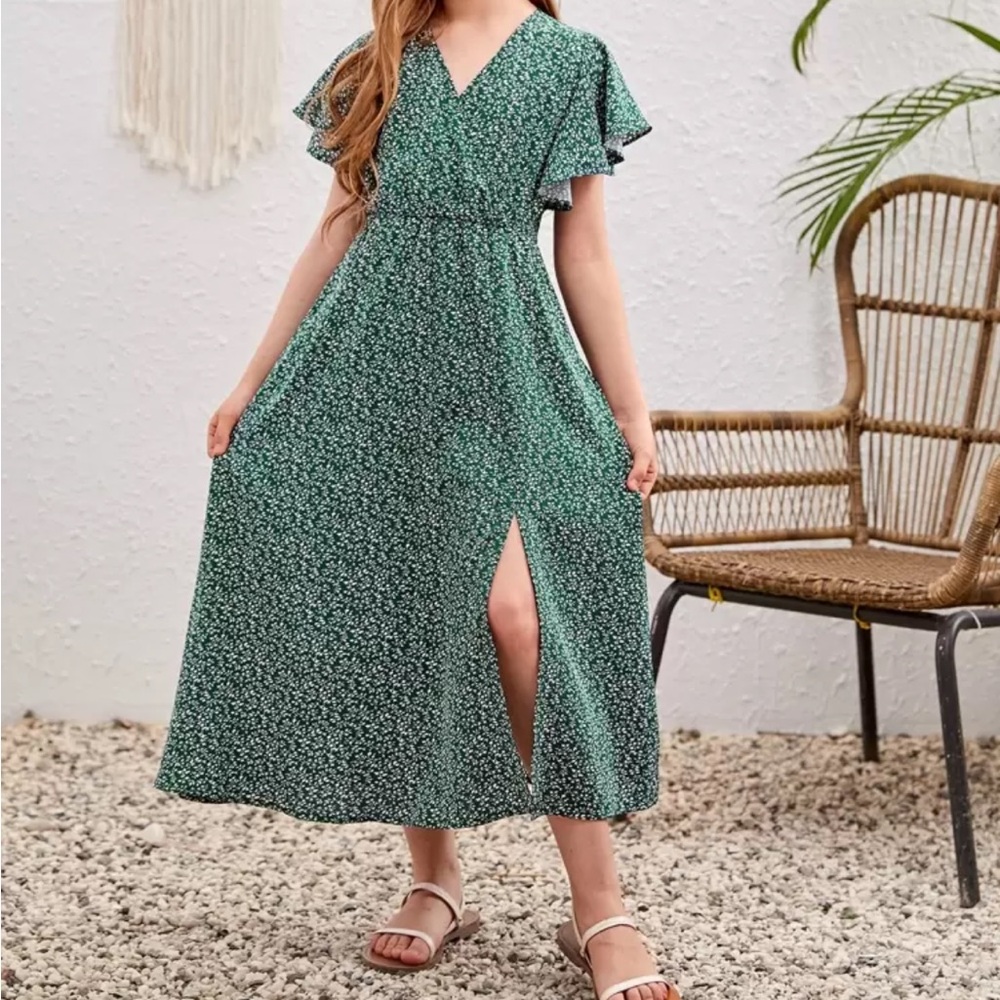Floral Green Maxi Slit Dress